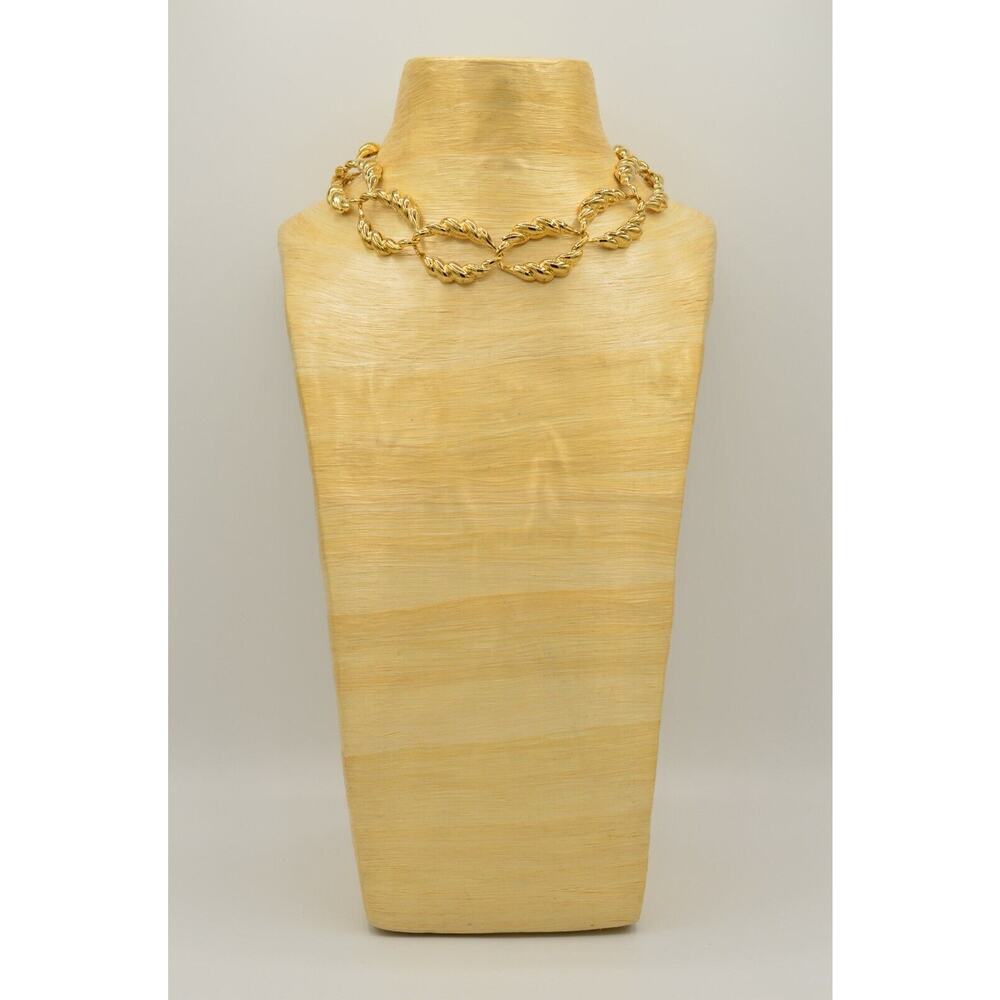 Vintage Chunky Chain Collar Necklace Gold Tone He… - image 3